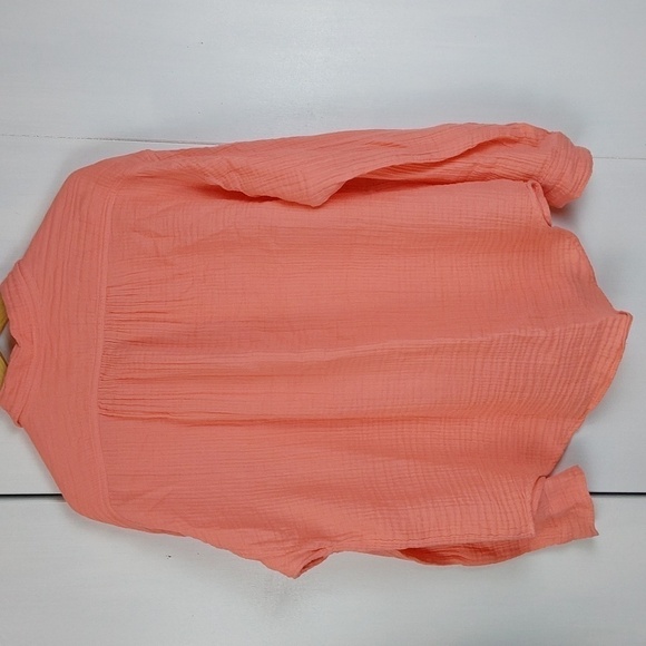 Lou & Gray Pink Coral Cotton Gauzy Buttondown Top Pocket Minimalist Mod Sz.L - Picture 6 of 10